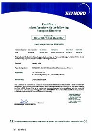Европейский сертификат соответствия СЕ стандарту IEC 60800 кабеля RATEY RD1, RD2